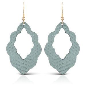 Leather Open Petal Earring, Amanda Blu, Sage Green, New